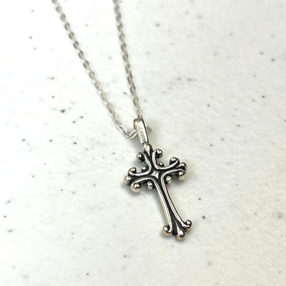 Sterling Silver Cross Necklace USA Made Pendant 925 28x12.5mm 18in Cable Chain - Picture 3 of 12